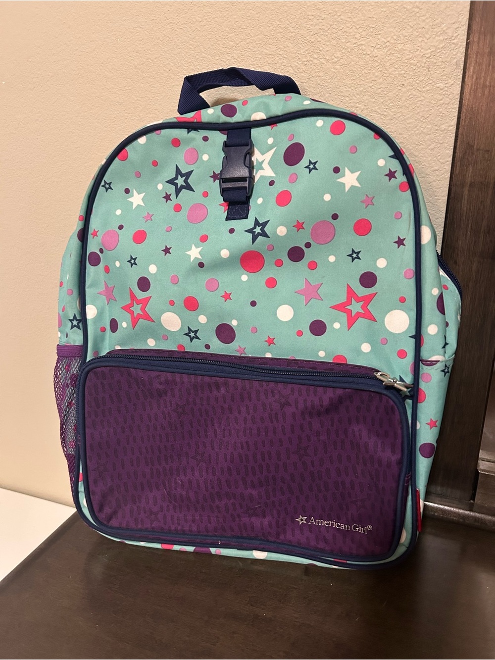 American Girl Teal Backpack with Purple Accent and Star Print